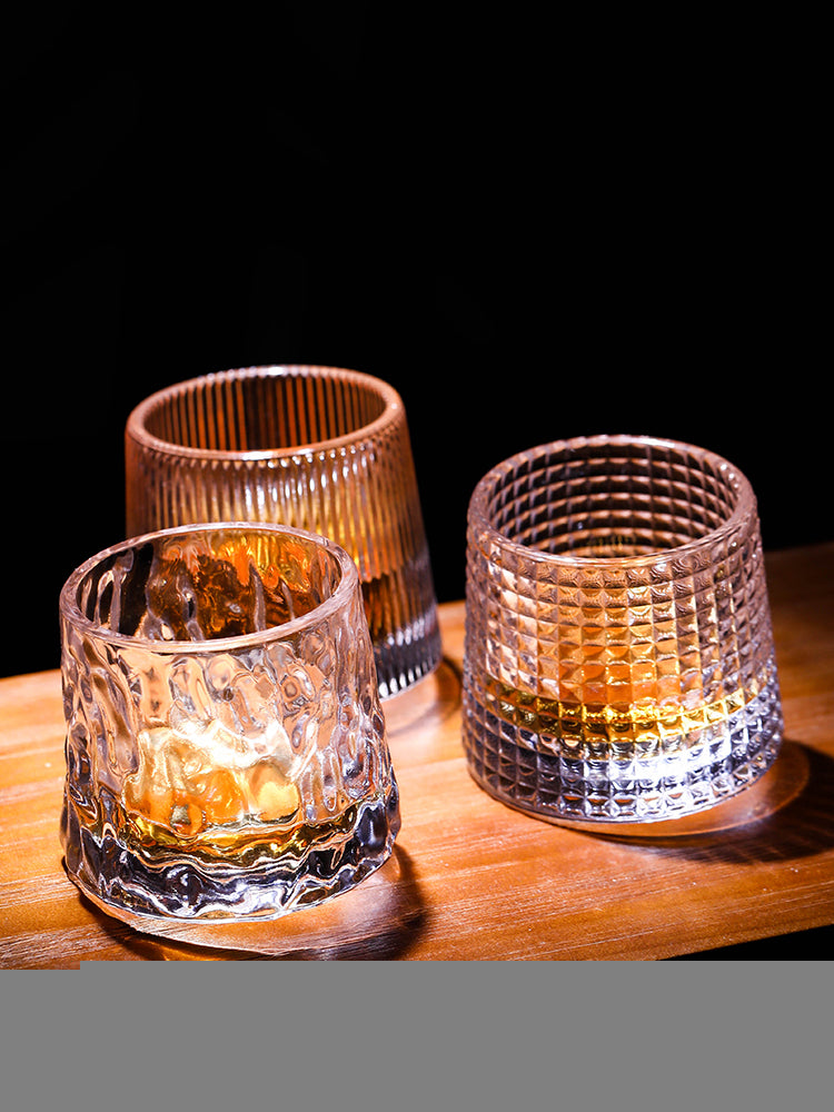 Crystal Whiskey Glasses with Spinning Tops Design