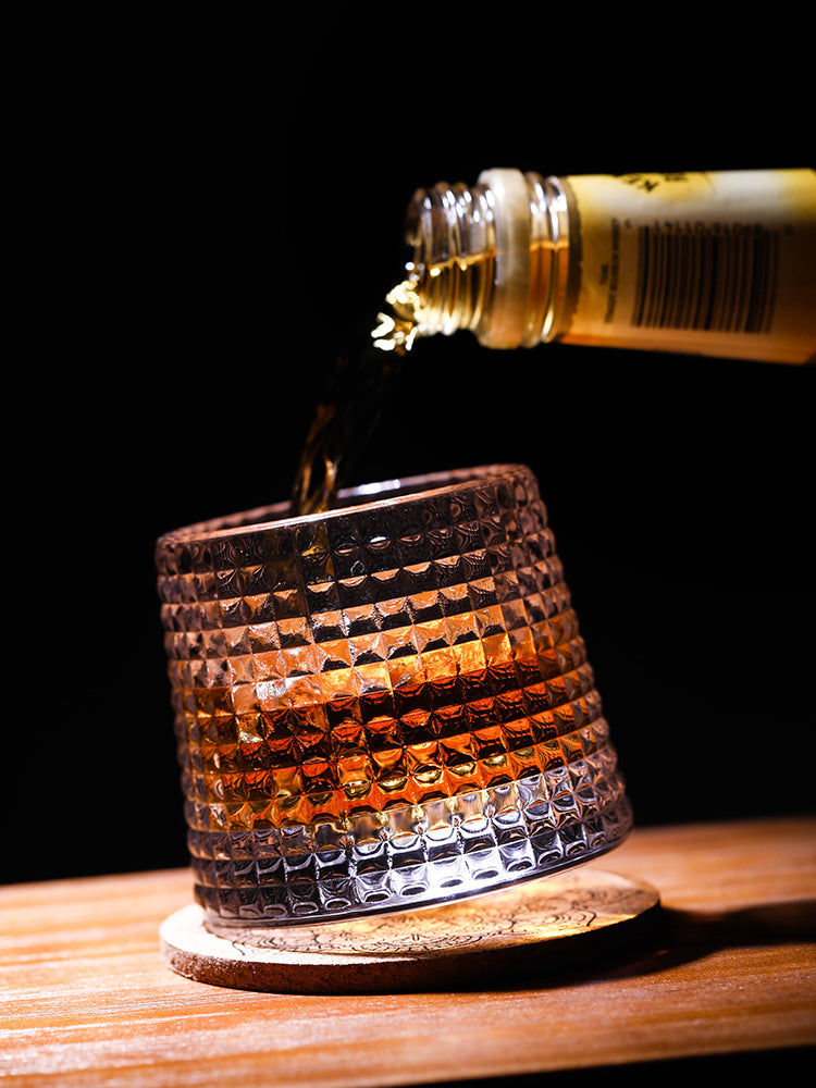 Crystal Whiskey Glasses with Spinning Tops Design