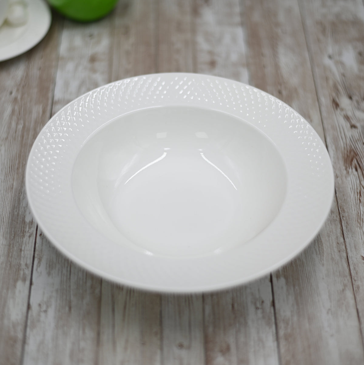 Embossed Wide Rim Deep Pasta Plates – Set of 6 | Fine Porcelain