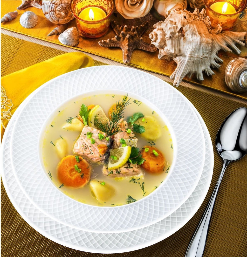 Embossed Wide Rim Deep Pasta Plates – Set of 6 | Fine Porcelain