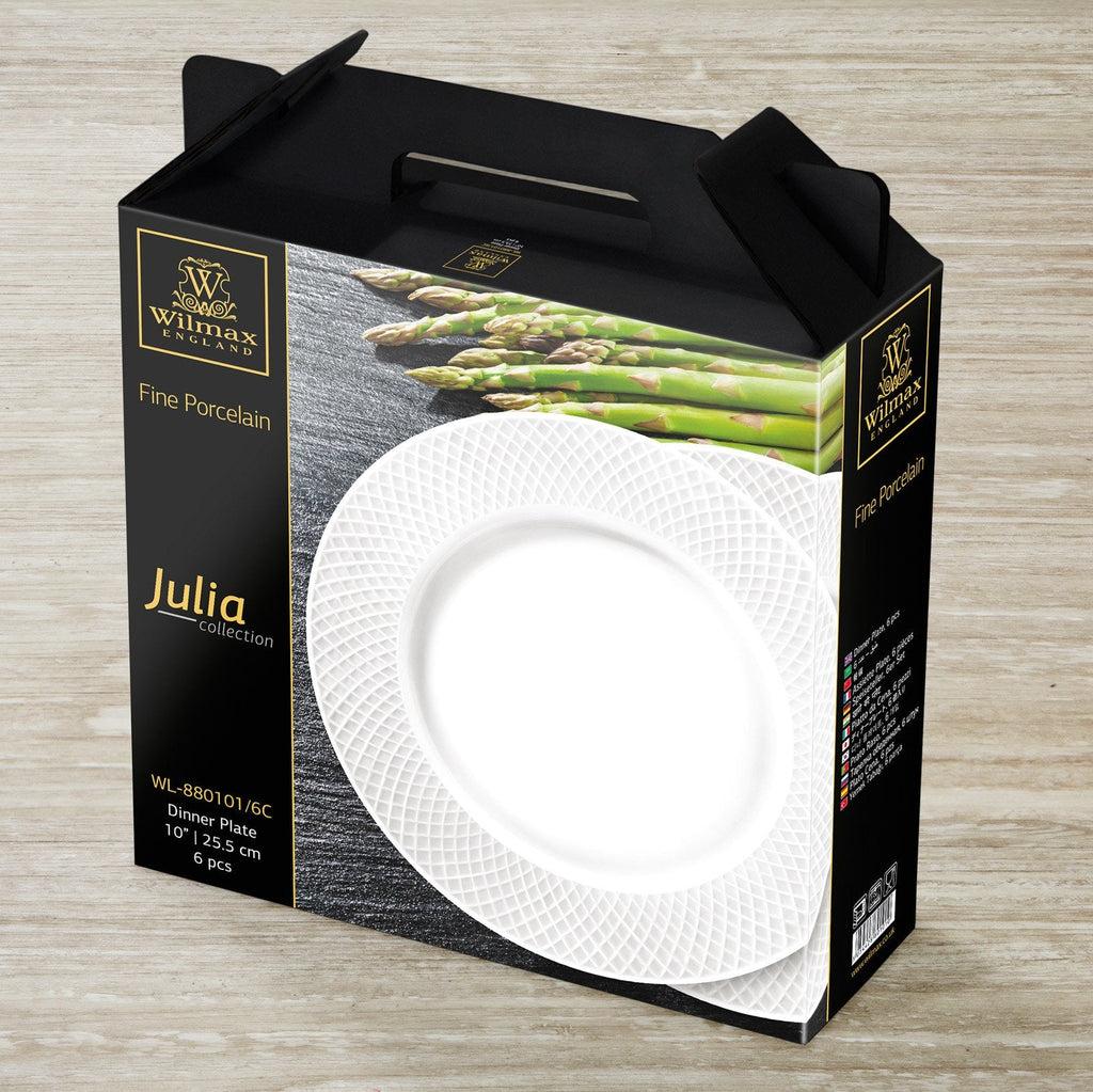 Embossed Wide Rim Dinner Plates – Set of 6 | Fine Porcelain