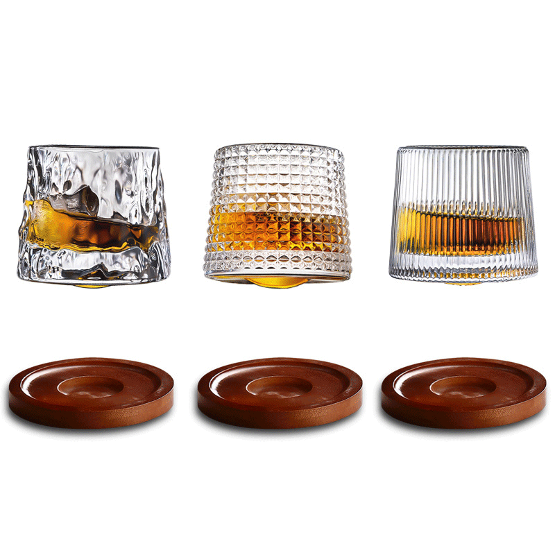 Crystal Whiskey Glasses with Spinning Tops Design