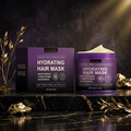 EELHOE Hydrating Hair Mask purple box and jar on dark marble with moody lighting