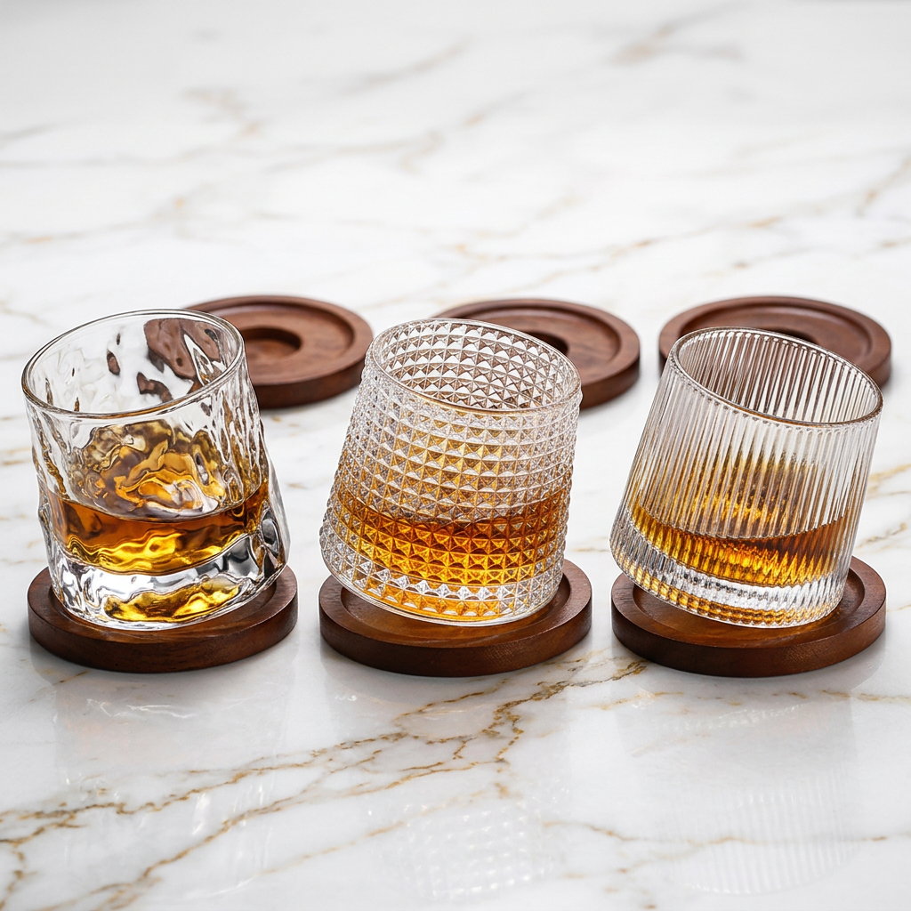 Crystal whiskey glasses marble hero luxury