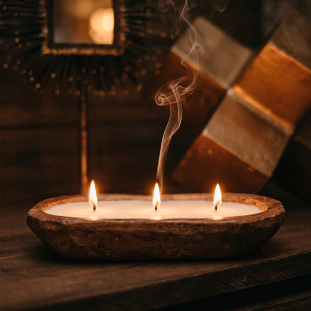 3-Wick Dough Bowl Soy Candle Vintage Flannel - Close Up Hero