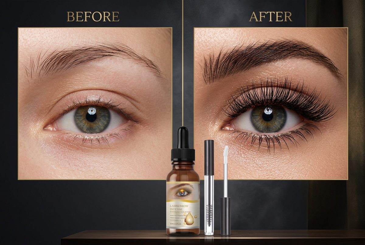 Before and after lash transformation with EELHOE serum