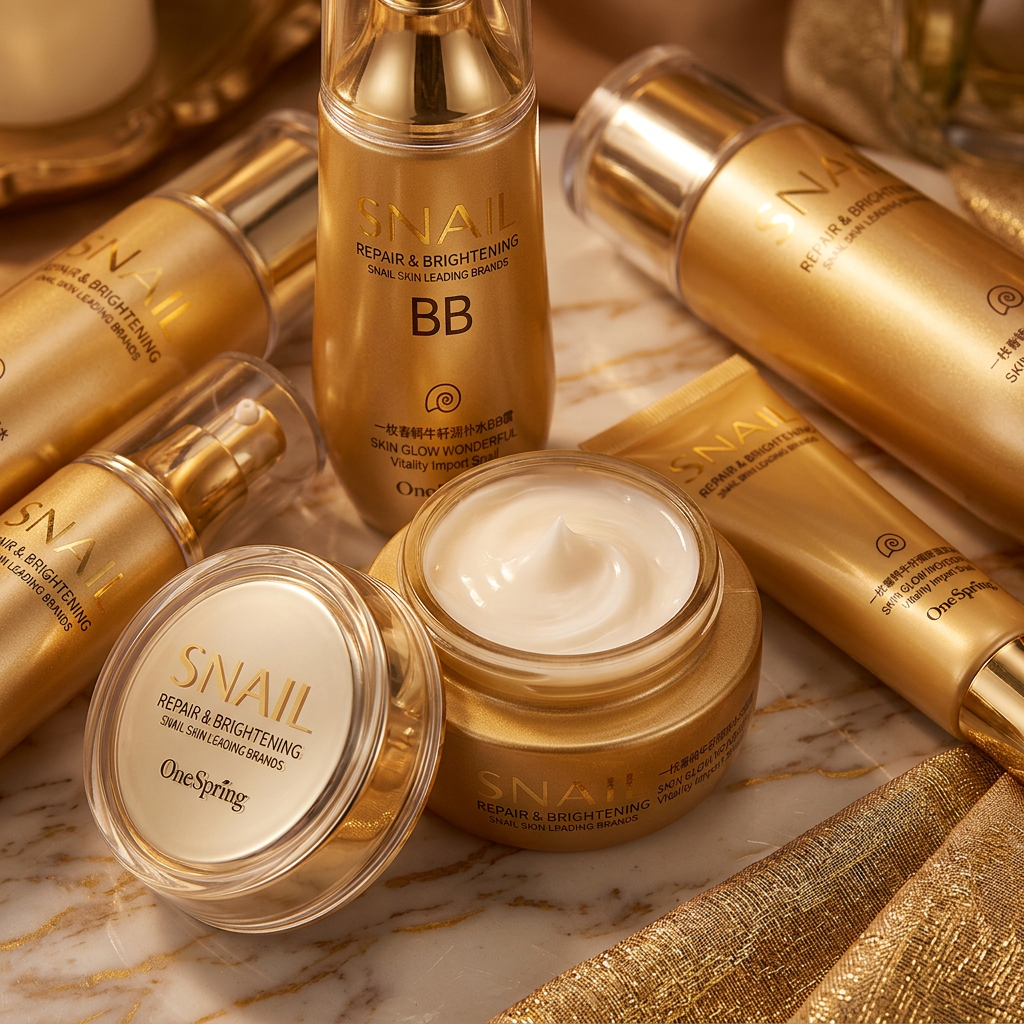 OneSpring Snail Repair & Brightening gold cream jar close-up detail