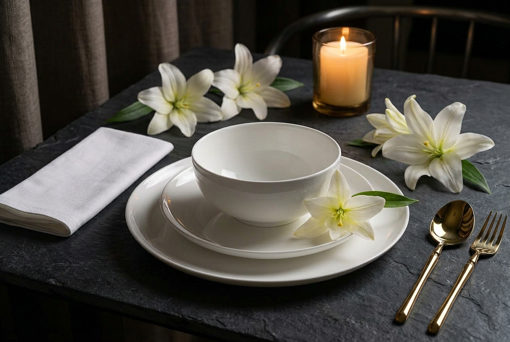 Lily Bone China Dinnerware Set - Stacked Dark Slate