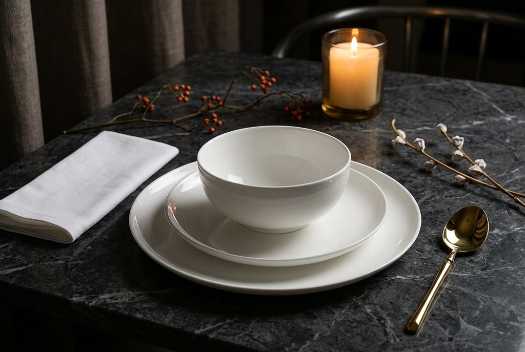 Lily Bone China Dinnerware Set - Dark Marble Editorial