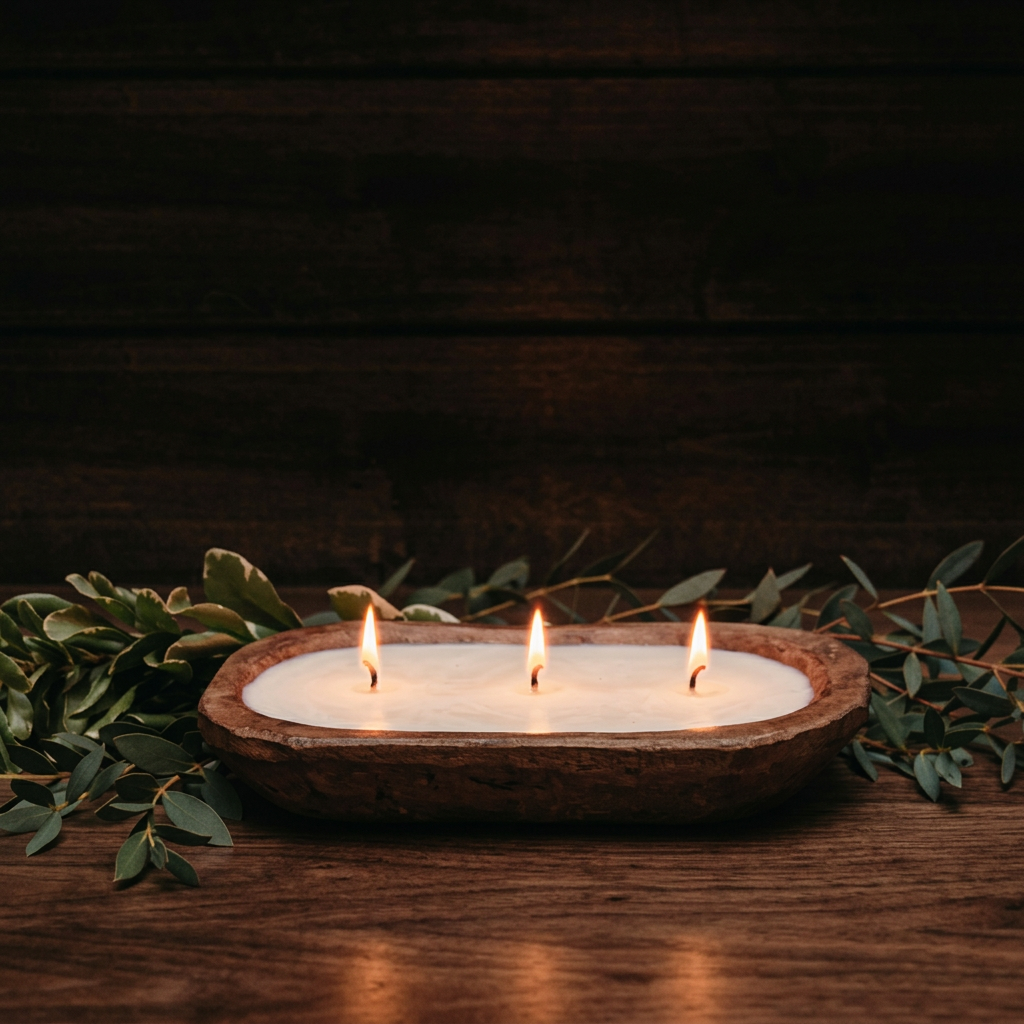 3-Wick Dough Bowl Soy Candle Vintage Flannel - Dark Editorial
