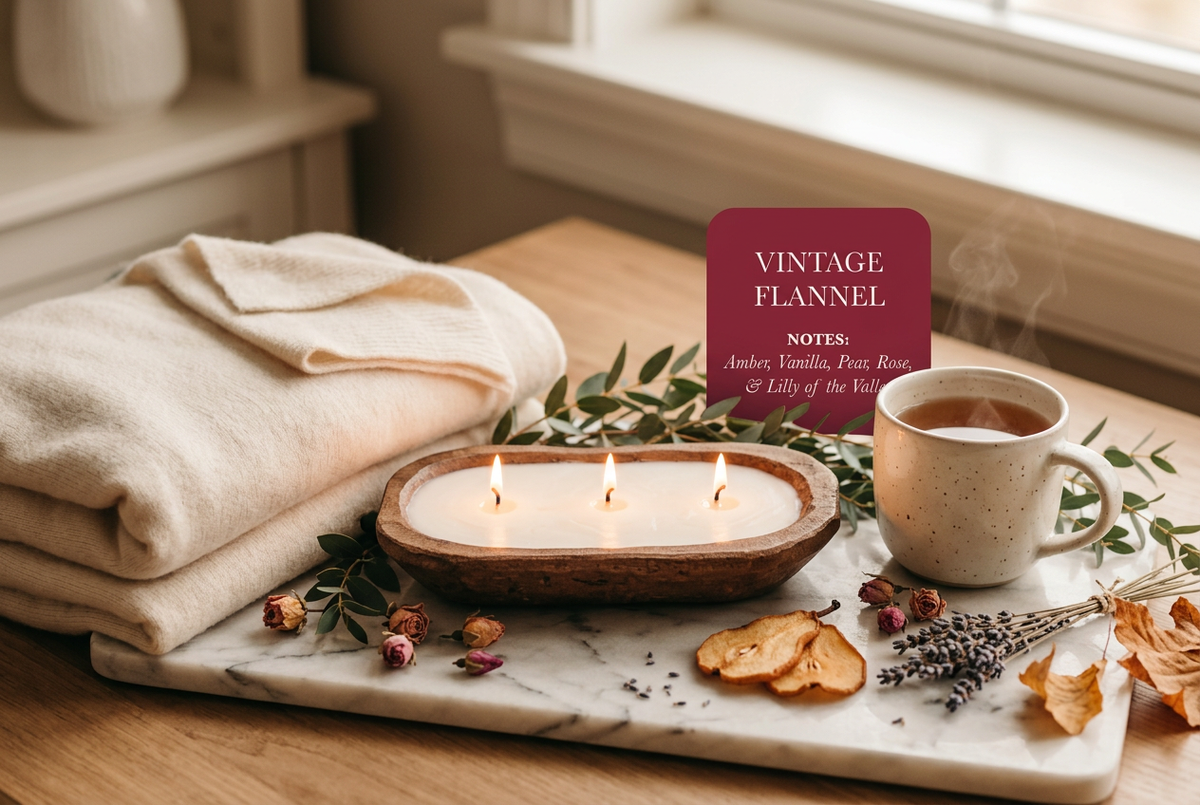 3-Wick Dough Bowl Soy Candle Vintage Flannel - Cozy Lifestyle